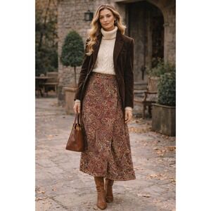 VTG Talbots Silk Paisley‎ Wrap Maxi Skirt Size 12P Preppy Academia Classic 80s